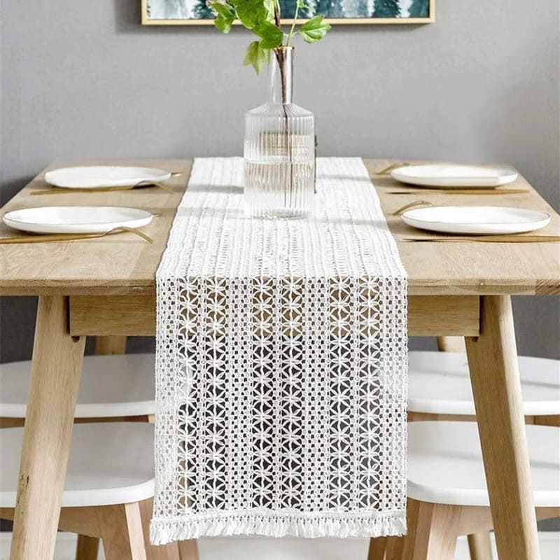 Chemin de table macramé blanc