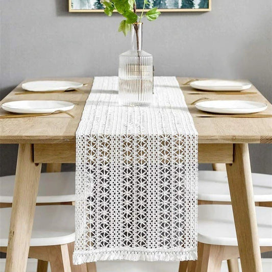 Chemin de table macramé blanc