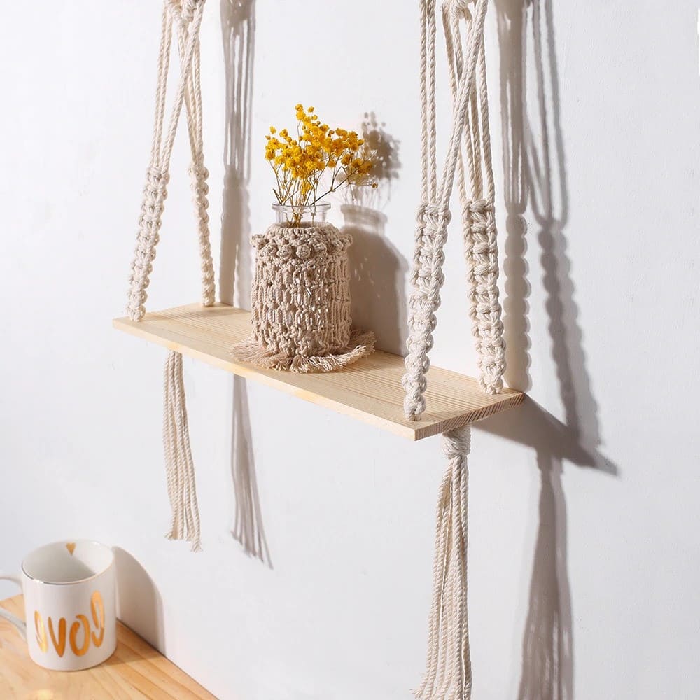 Étagère bois macramé