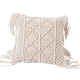 Coussin ethnique blanc en macramé