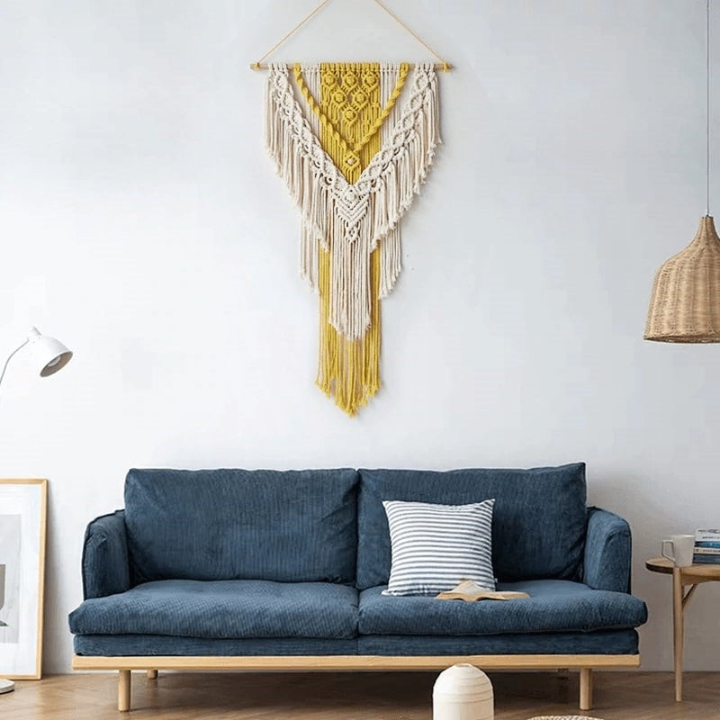 Macramé mural jaune moutarde