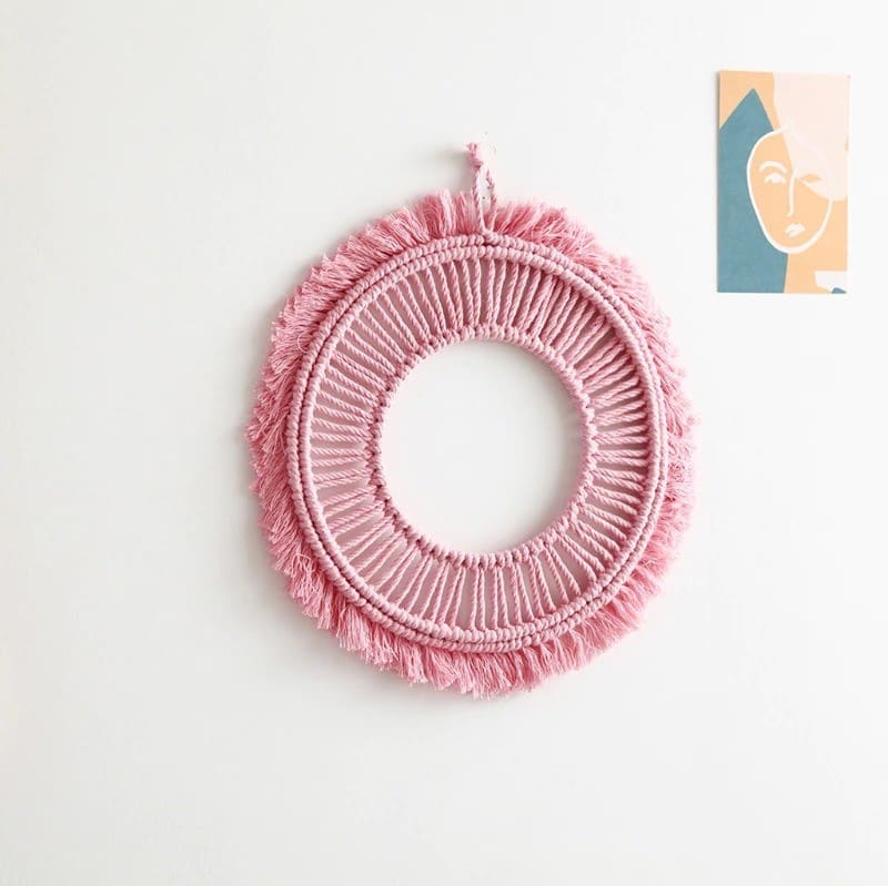 Miroir macramé rose