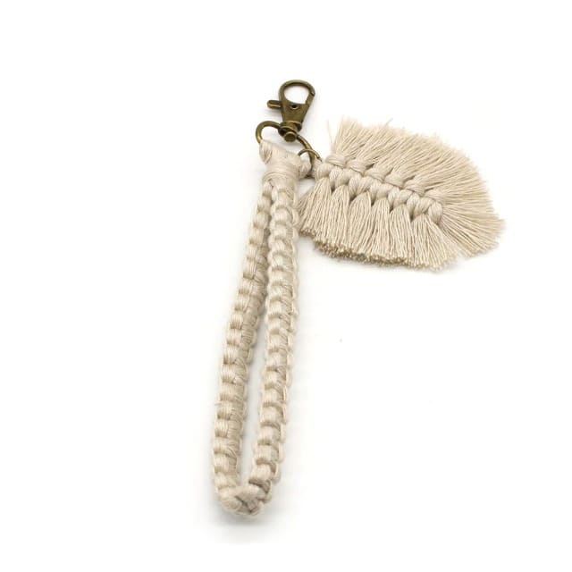 Porte-clé macramé plume