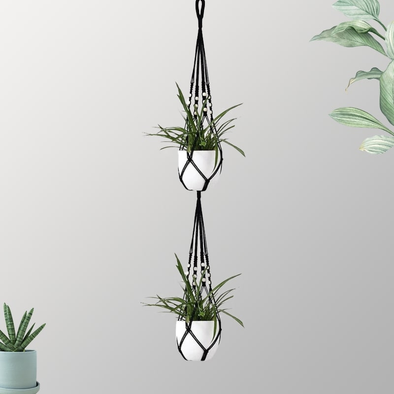 Suspension double macramé noir