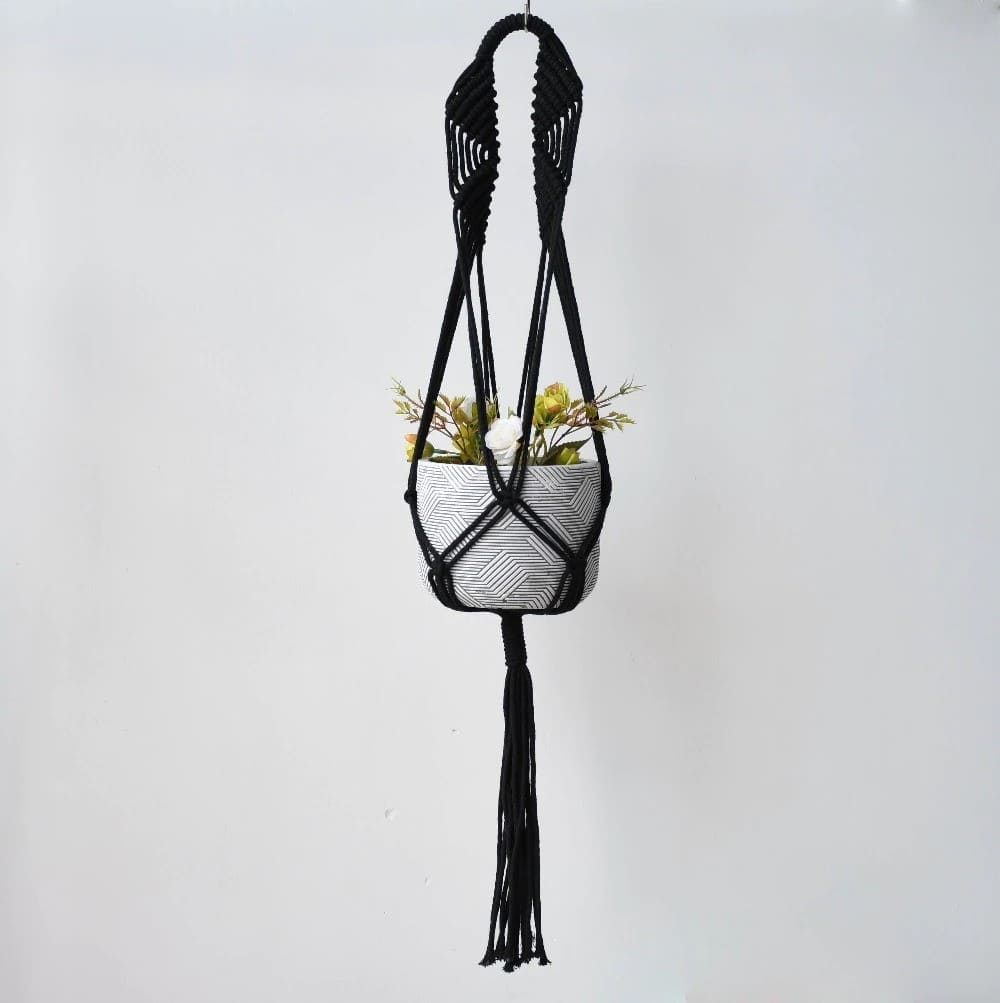 Suspension plante macramé noir