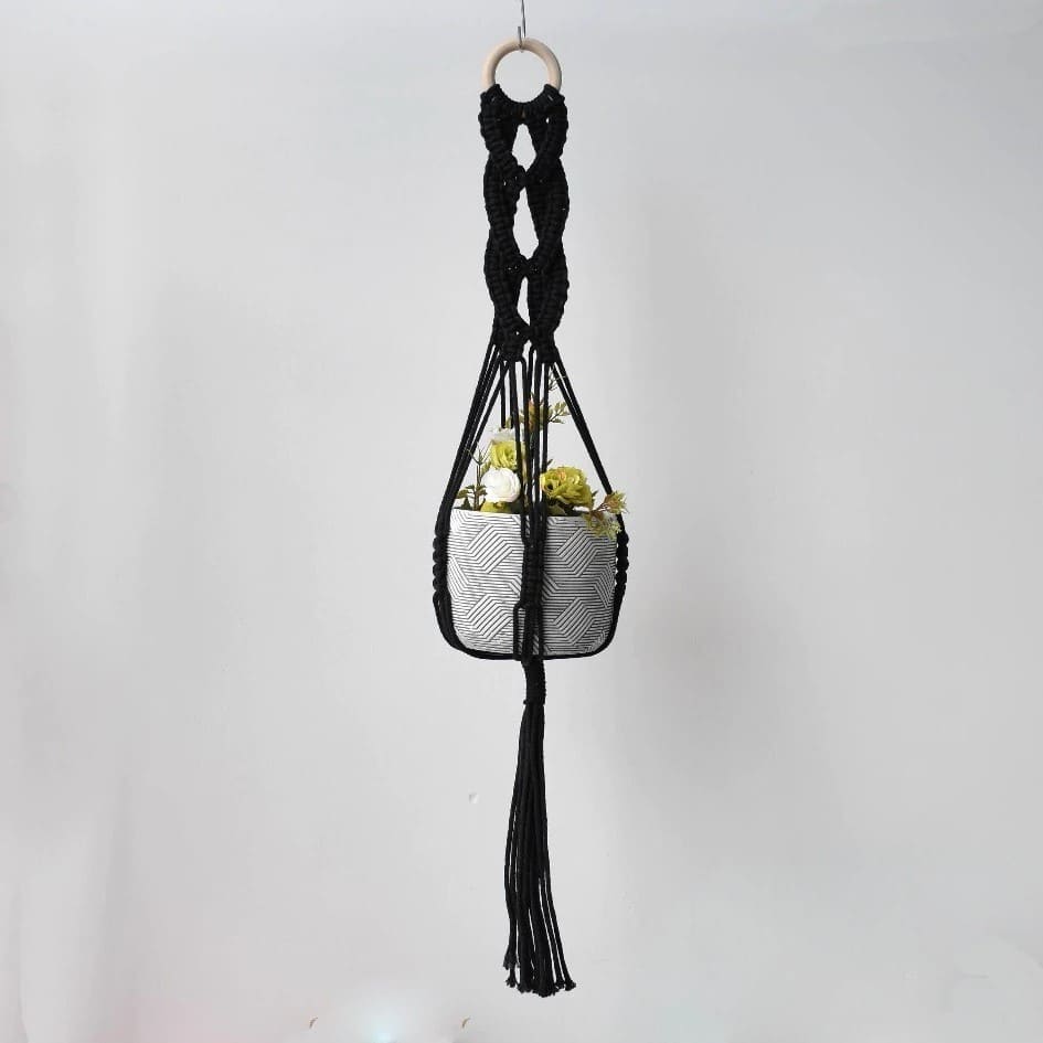 Suspension plante macramé noir