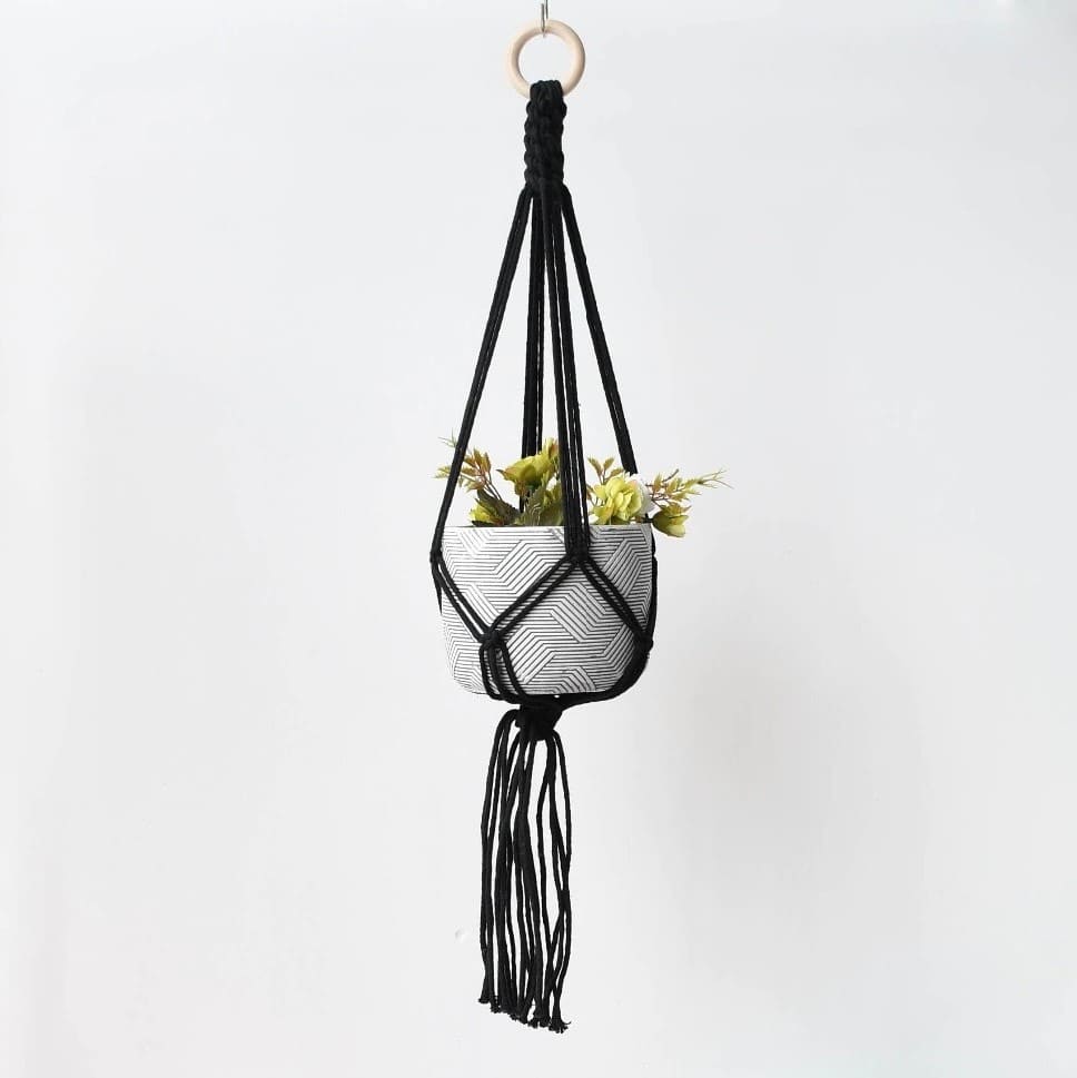 Suspension plante macramé noir