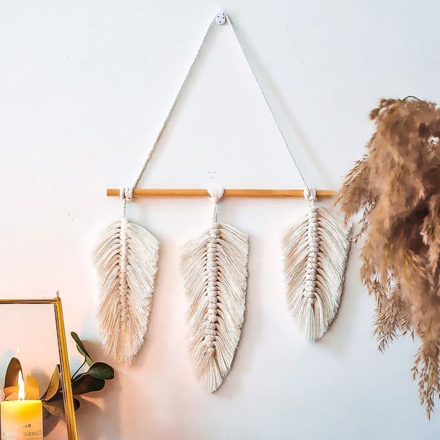 Suspension plume macramé