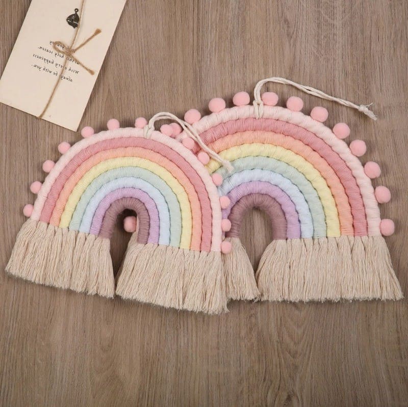 Arc en ciel mural macramé