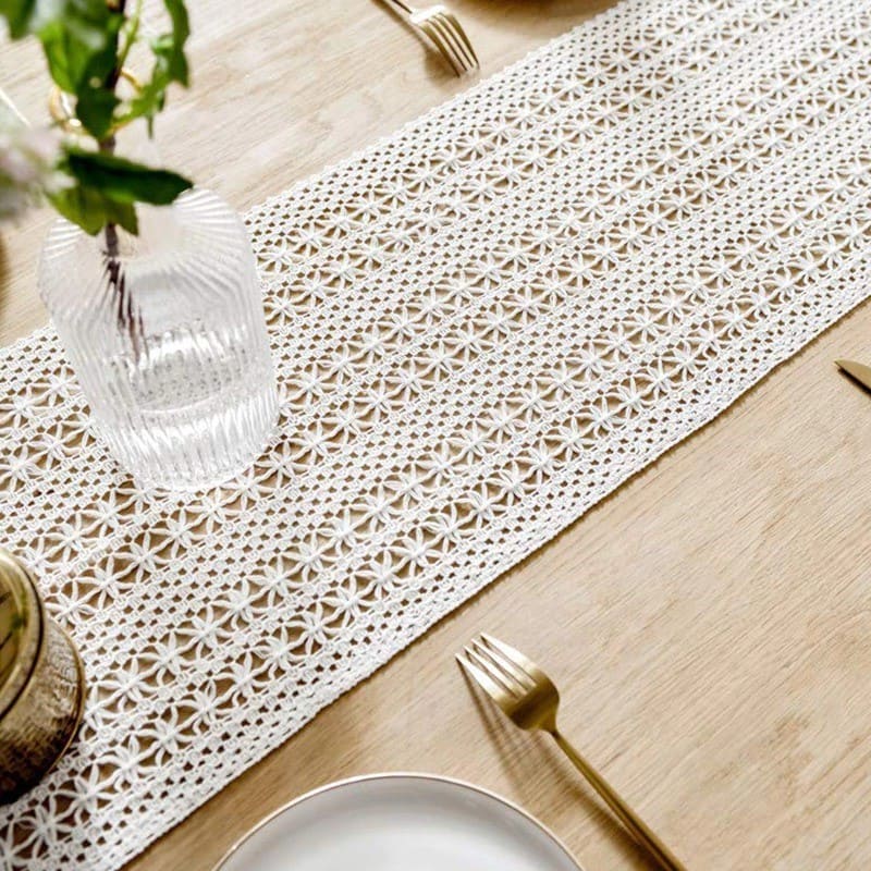 Chemin de table macramé blanc