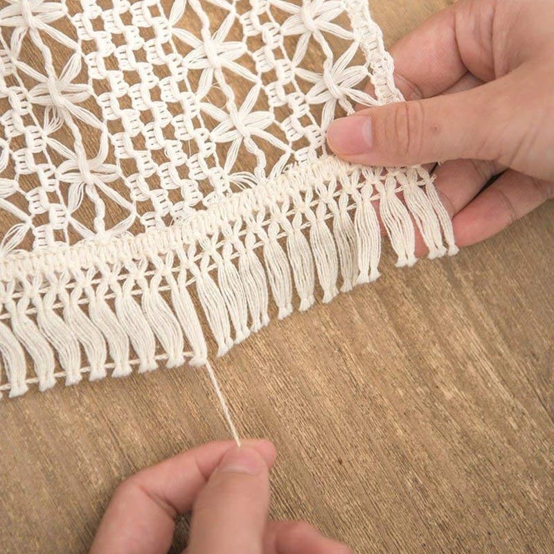 Chemin de table macramé blanc