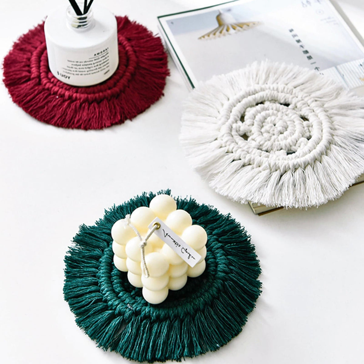 Dessous de verre macramé couleur