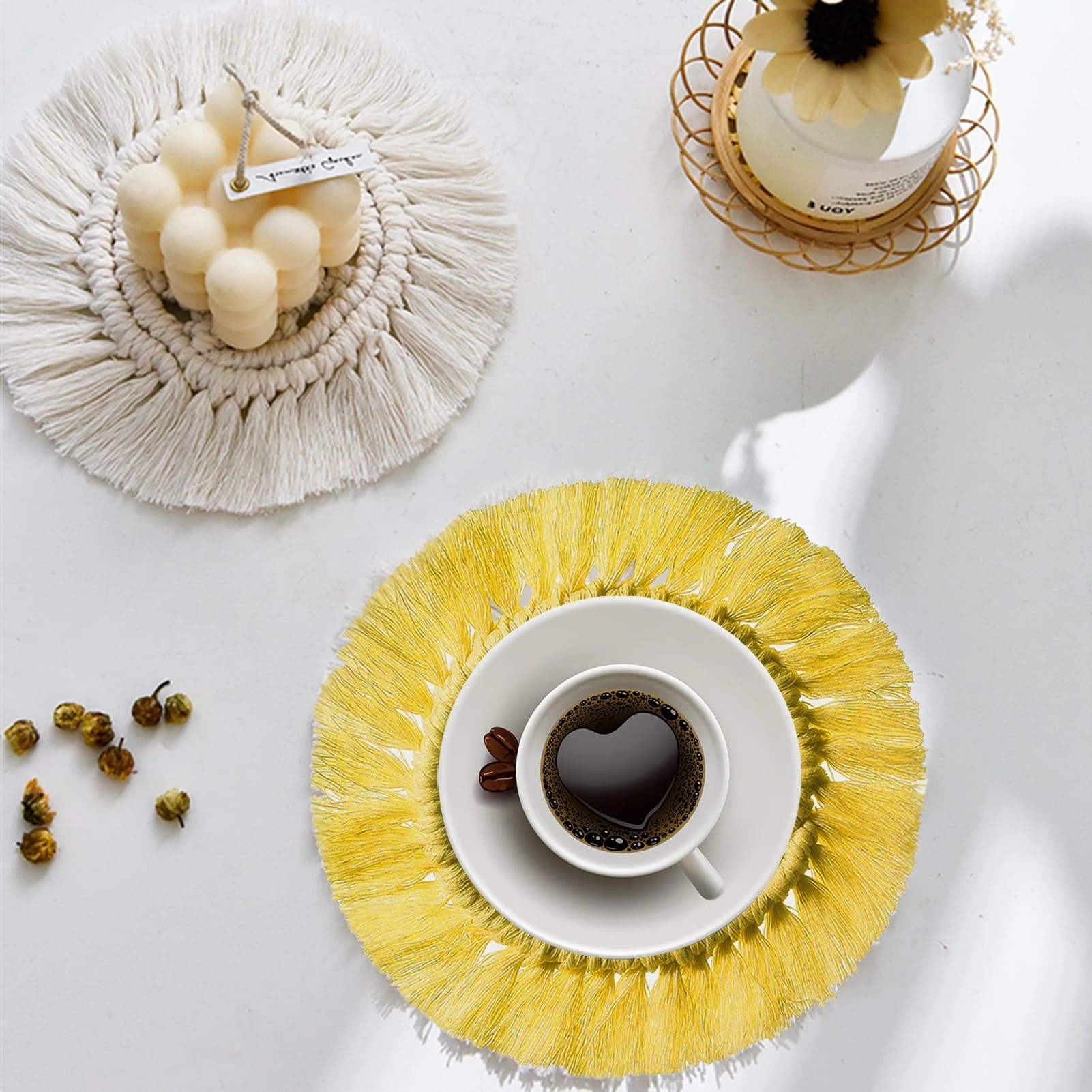 Dessous de verre macramé couleur