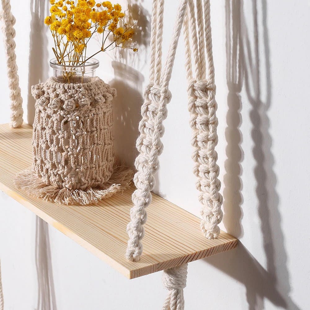 Étagère bois macramé
