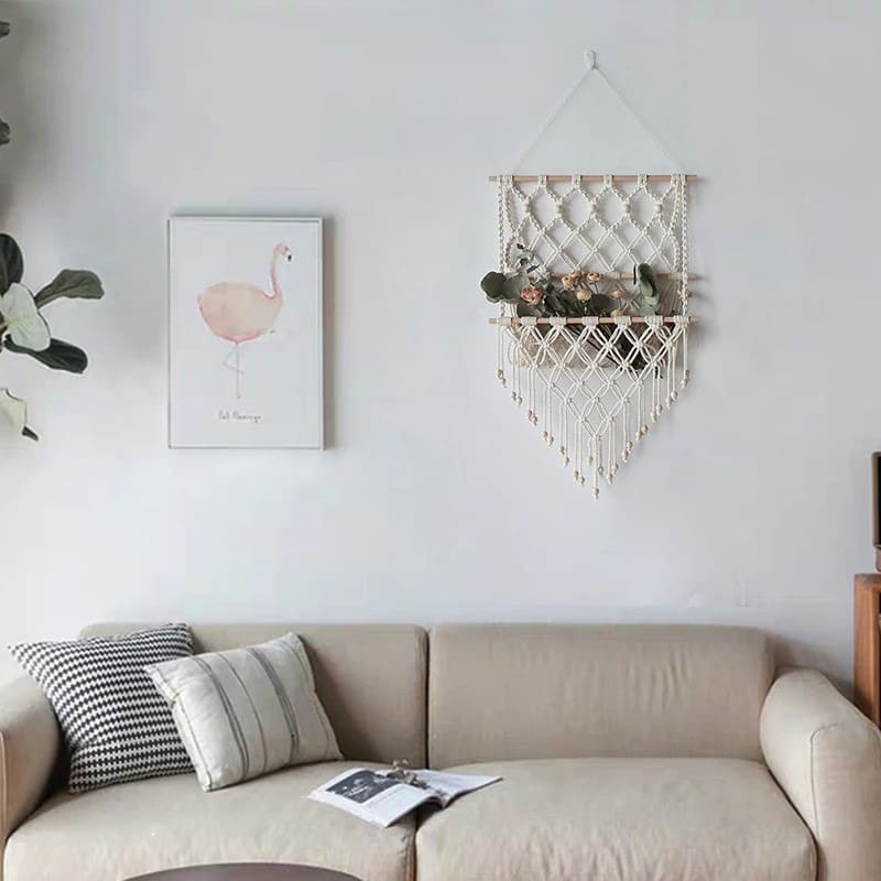 Filet de rangement mural macramé