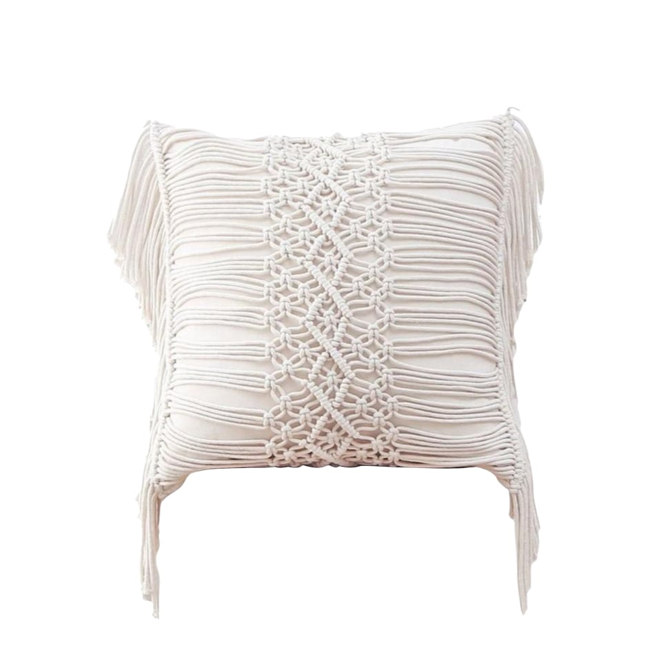 Housse de coussin en macramé écru