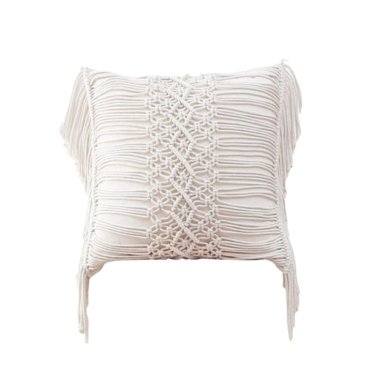 Housse de coussin en macramé écru