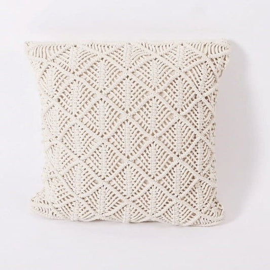 Coussin bohème beige en macramé