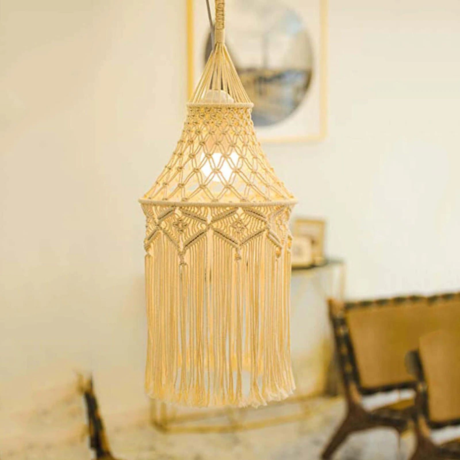 Luminaire bohème en macramé