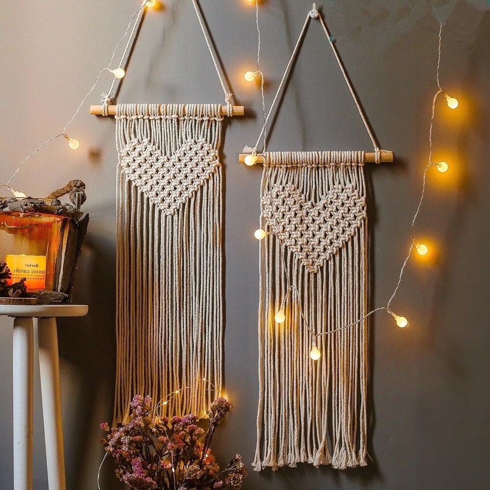 Macramé mural cœur