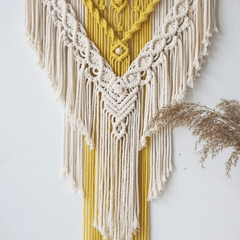 Macramé mural jaune moutarde