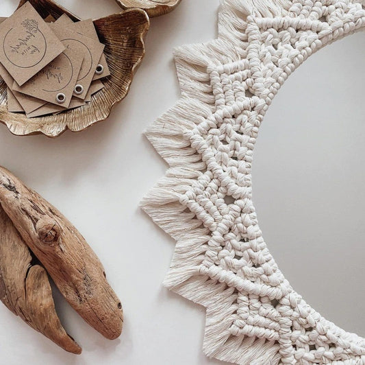 Miroir macramé blanc