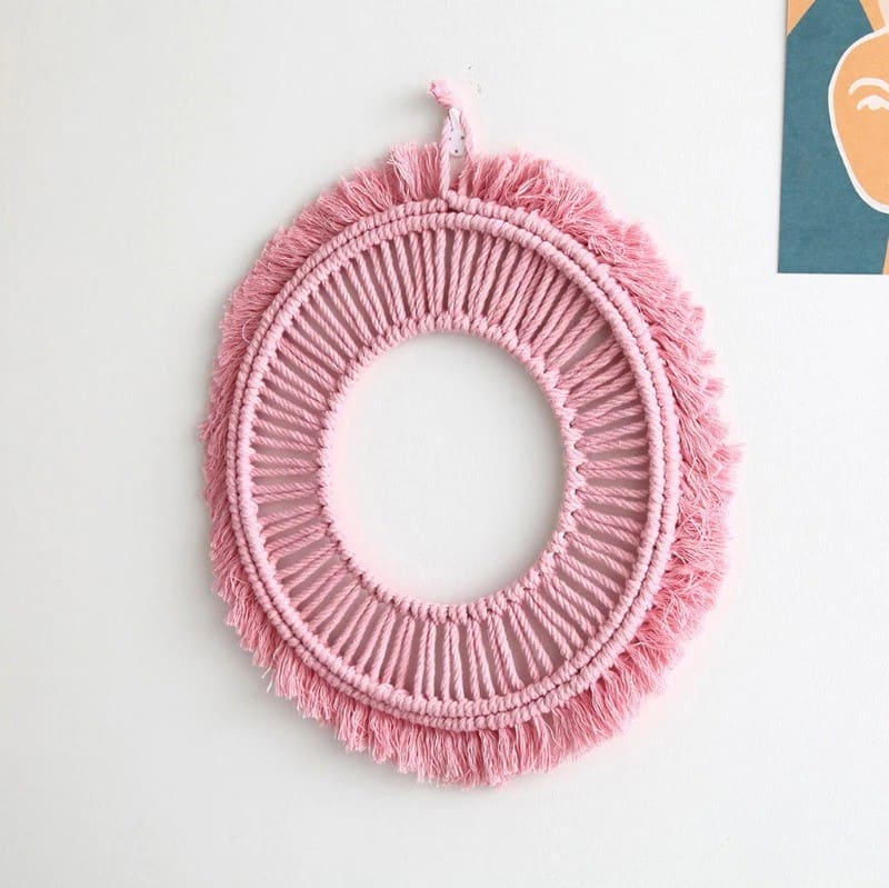Miroir macramé rose
