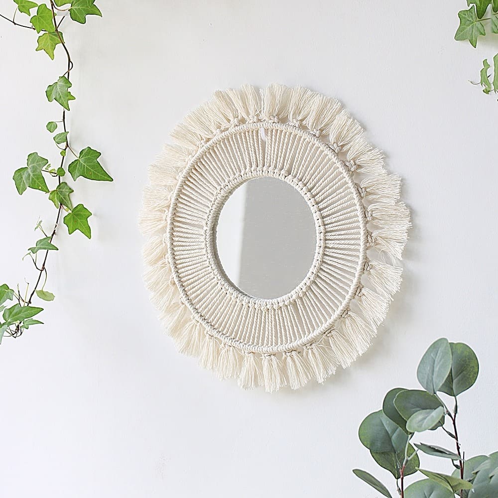 Miroir rond macramé