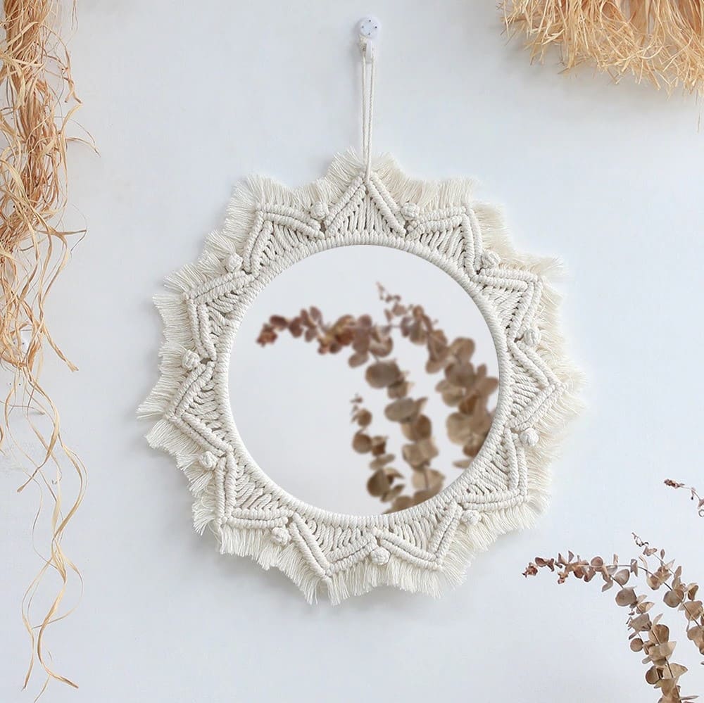 Miroir soleil macramé