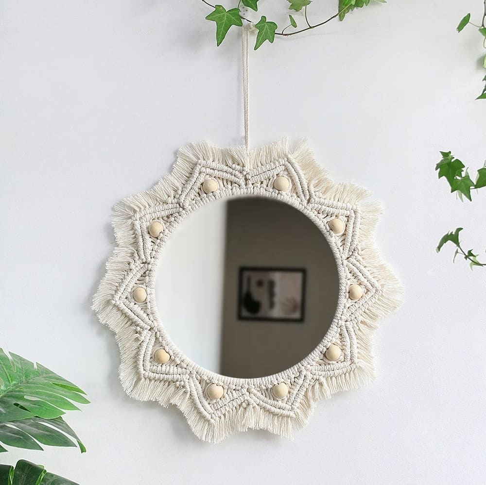 Miroir soleil macramé