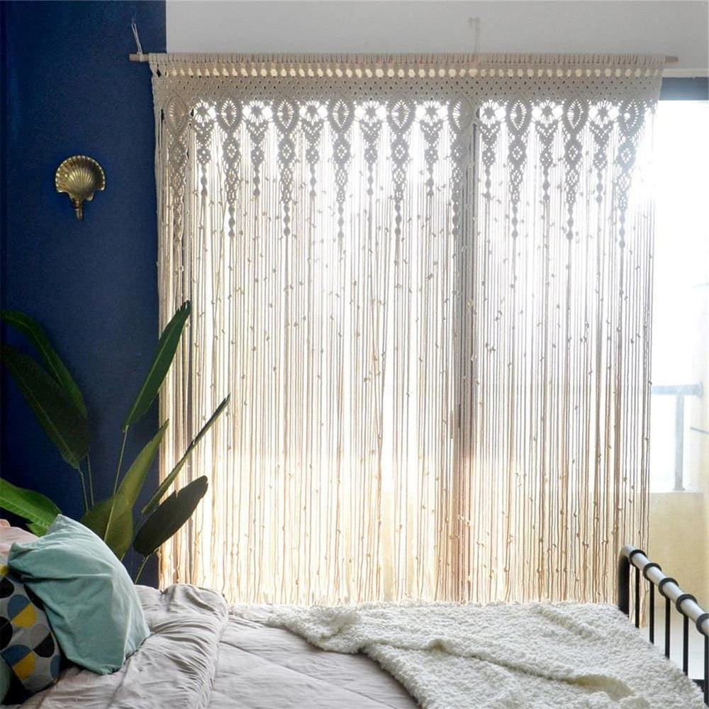 Rideau macramé en coton écru