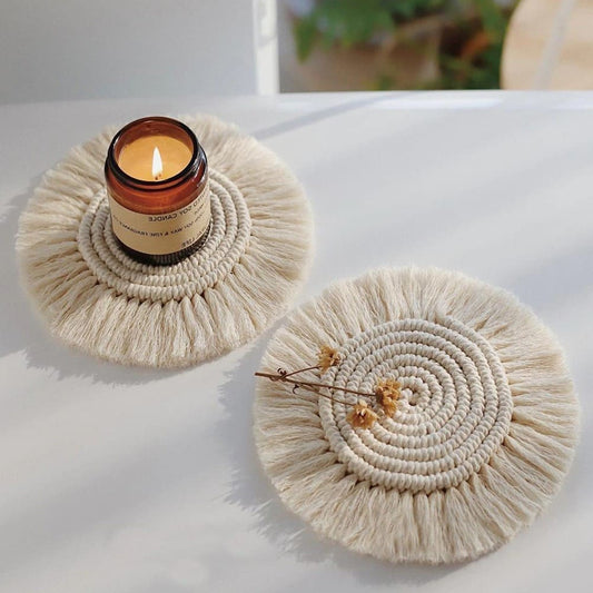 Sous-verre rond en macramé