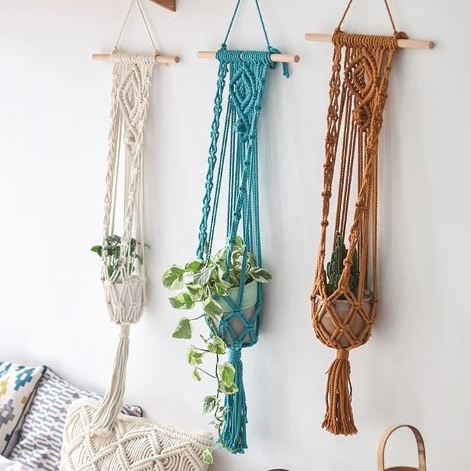Suspension murale plante macramé