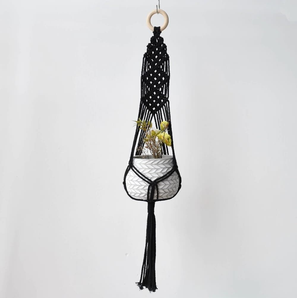 Suspension plante macramé noir