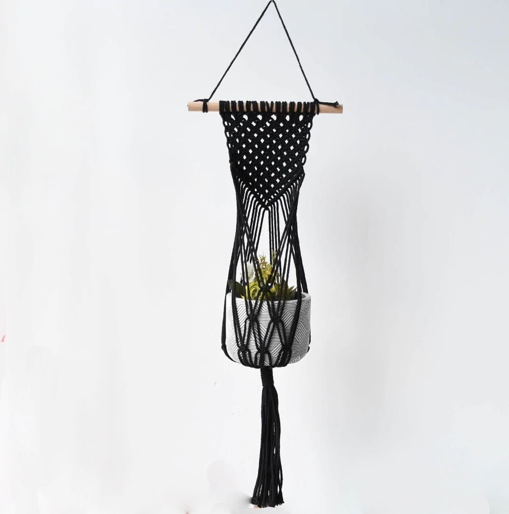 Suspension plante macramé noir