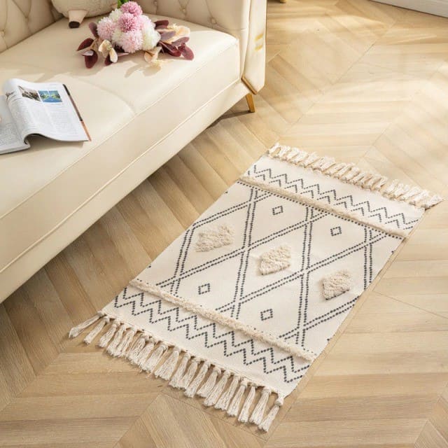 Tapis beige macramé