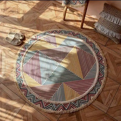 Tapis bohème rond en macramé
