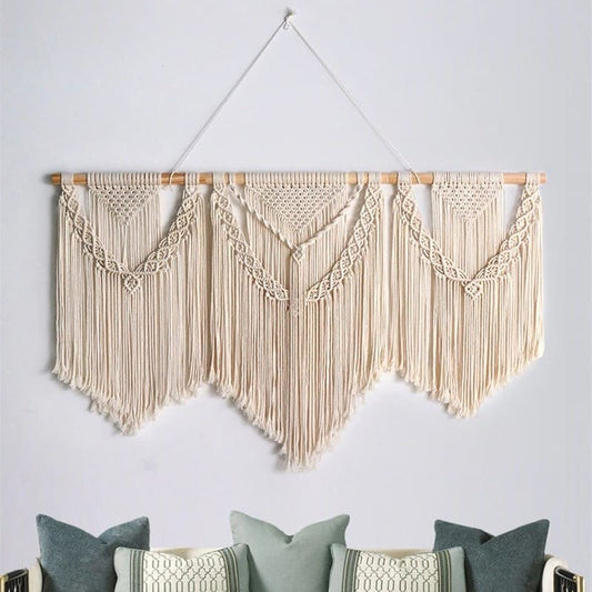 Tête de lit bois macramé